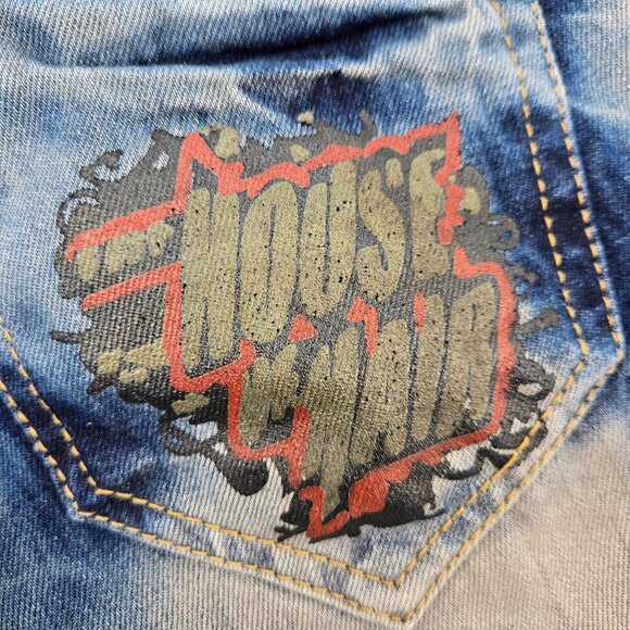 Y2K Baggy Long denim Shorts Womens Size S Rhinestone Sequin Distressed Grunge - Picture 7 of 7